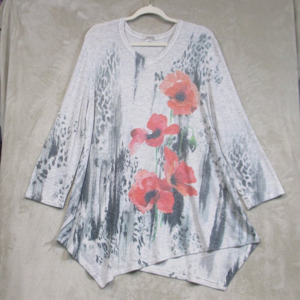 Jess & Jane Womens Gray Floral Pullover Oversized Thin Tunic Sweater Size XL USA